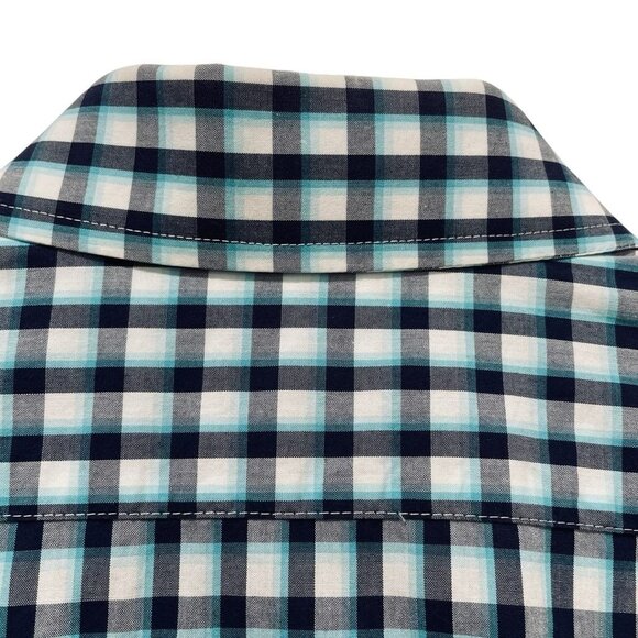 Express Fitted Checkered Button Down Shirt Mens Small Blue White Workwear - Picture 6 of 7